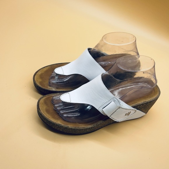 Clarks Women Shoes Wedge Heel Mule Sandals White Brown Size 9.5 M - Picture 2 of 7